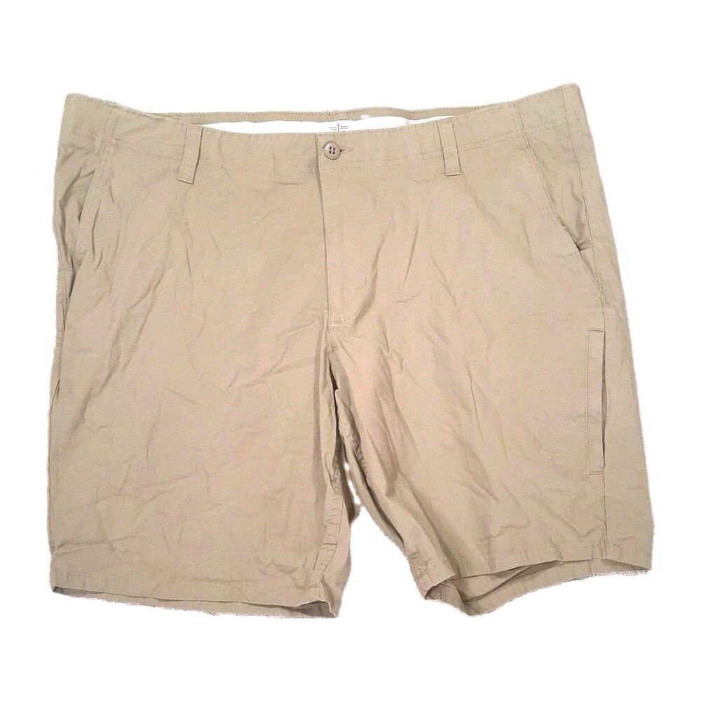 Sz 42 Dockers Shorts Khaki Tan Performance Stretch Flat Front Zipper Pocket